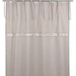 Sanna beige knytbandsgardiner med dekorativt spetsband