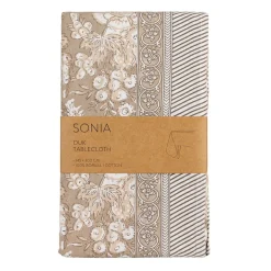 Sonia beige blommig bordsduk i bomull 145x300cm
