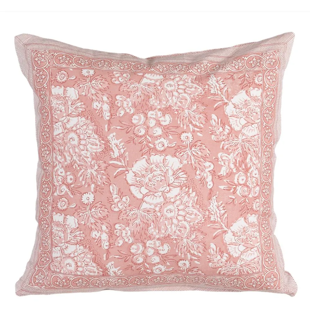 Sonia rosa blommigt kuddfodral i bomull 48x48cm
