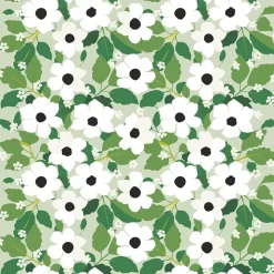 Svartöga grön – blommigt tyg med vita blommor och gröna blad