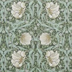 Textilvaxduk Grace grön - Klassisk blommig Arts and Crafts design