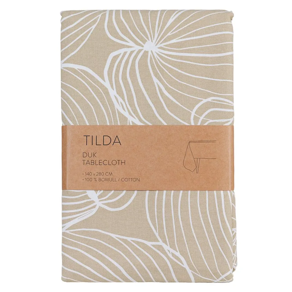 Tilda beige bordsduk med grafiskt mönster i bomull 140x280cm