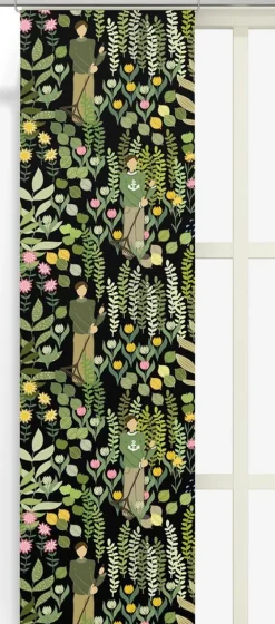 Trädgård svart/grön panelgardiner