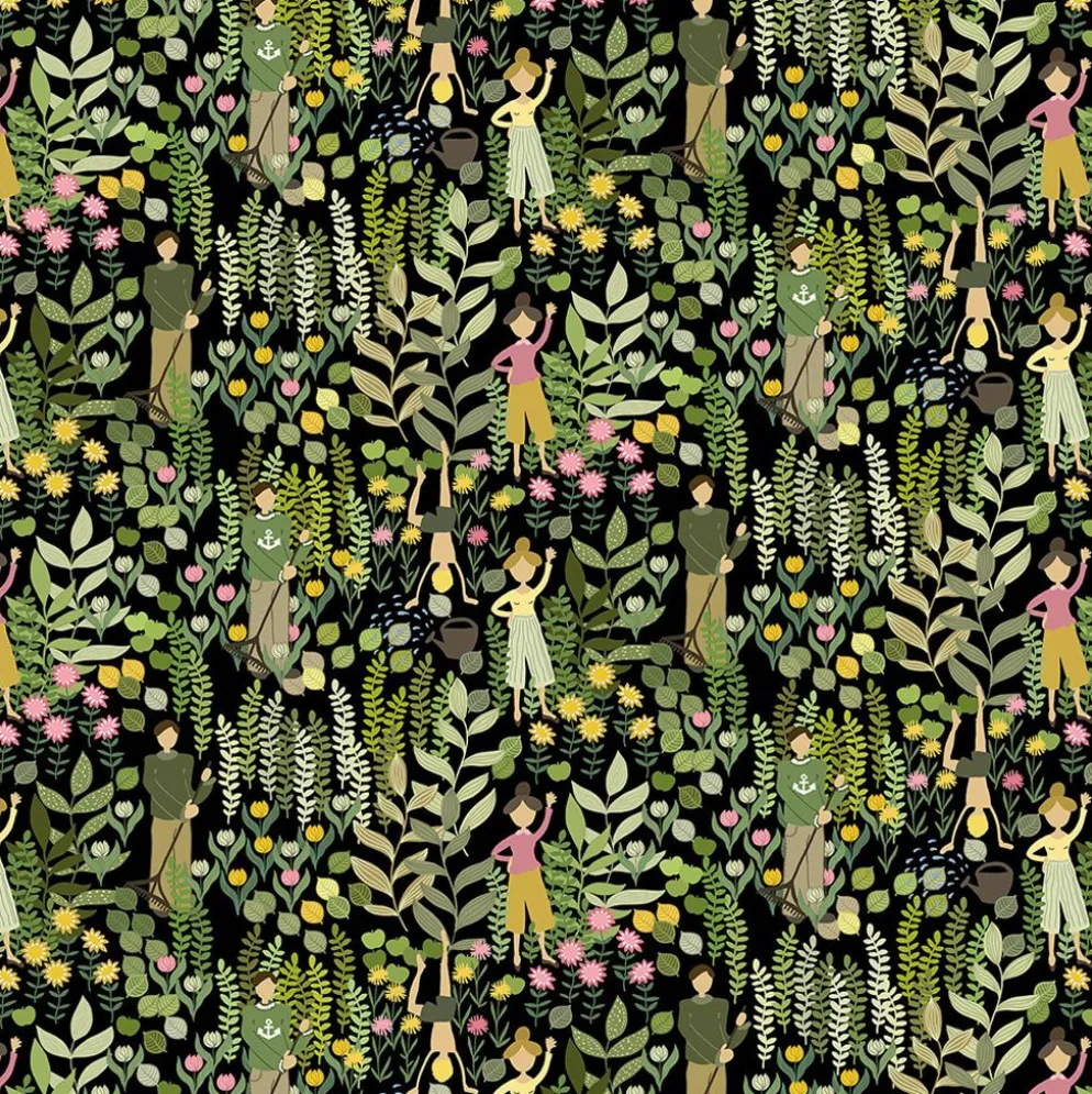 Trädgård svart/grön tyg