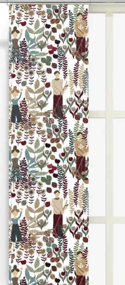 Trädgård vinröd/turkos panelgardiner