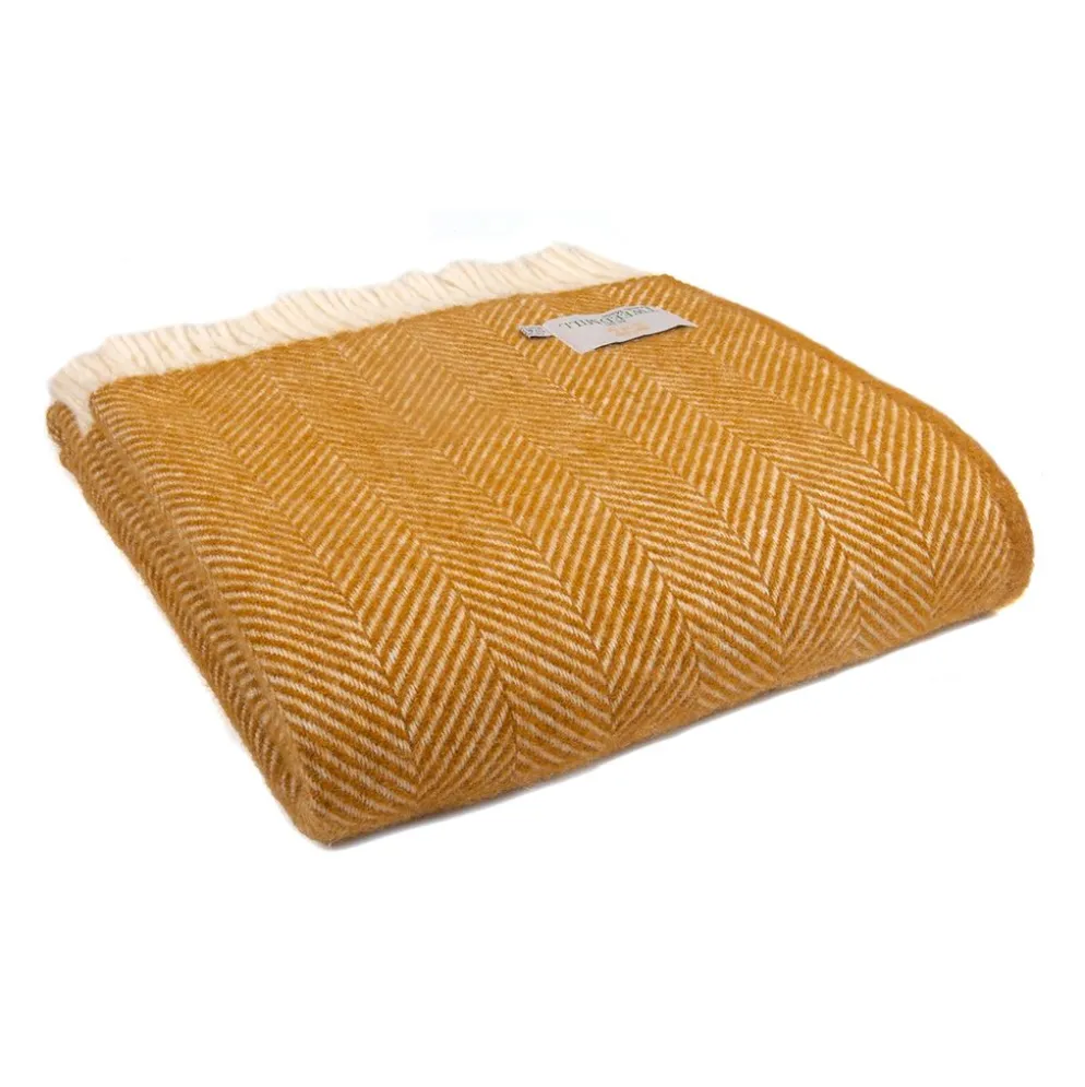 Ullpläd Fishbone English Mustard, 100% Ull, 150x183 cm