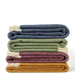 Ullpläd Fishbone Navy, 100% Ull, 150x183 cm