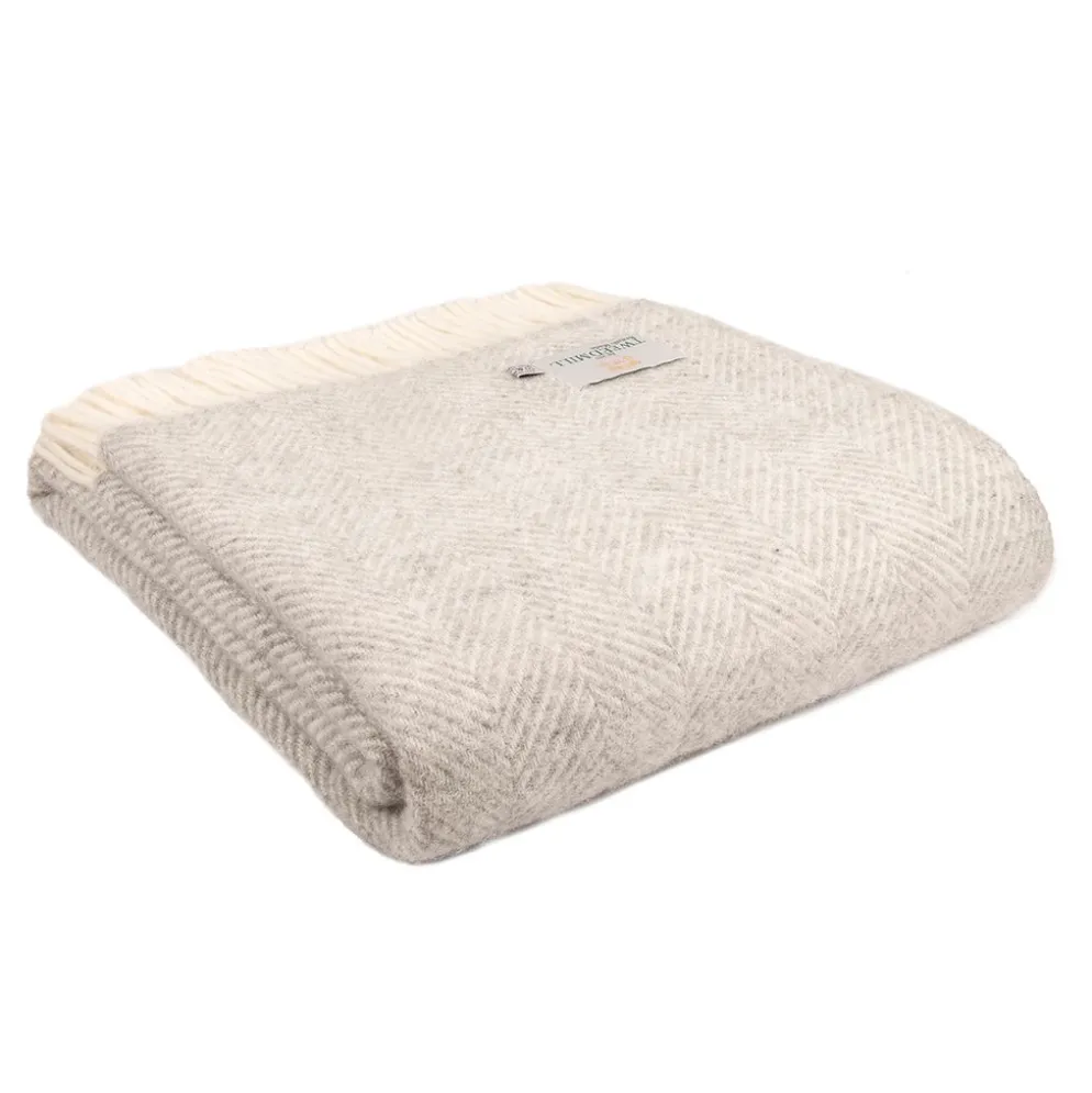 Ullpläd Fishbone Silver Grey, 100% Ull, 150x183 cm