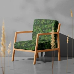 Uteväv botanic grönt tyg med bladmönster till utemöbler