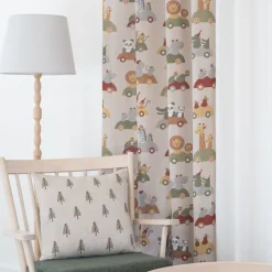 Utflykt Öljettlängder Beige - Barnrumsgardiner med Djurmotiv