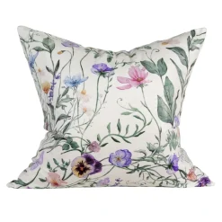 Viola off-white kuddfodral med blomstermönster i sammet 48x48cm